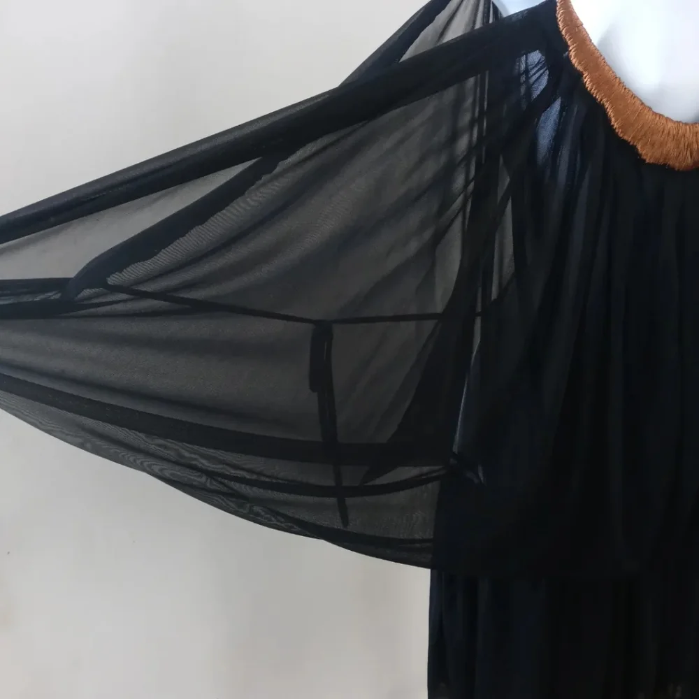 Vera Wang Women's Black Sheer See Thru Flair Long Sleeve Back Out Blouse Skirt - Picture 2 of 6